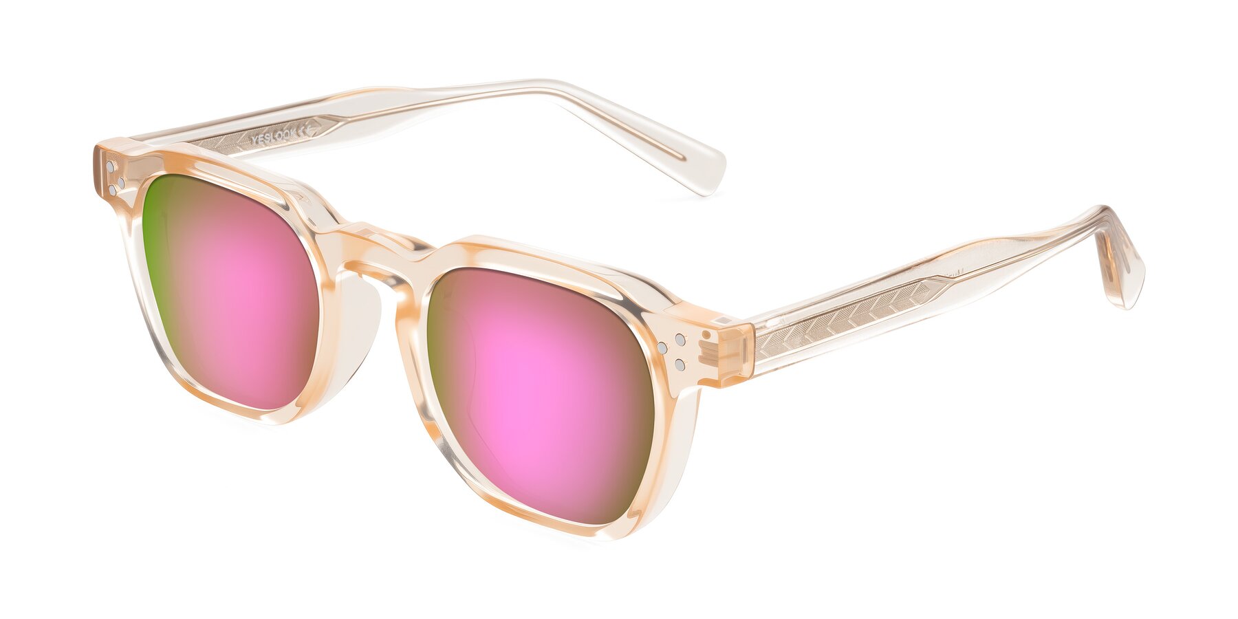 Angle of Muzik in Coral to Vermilion Shift with Pink Mirrored Lenses