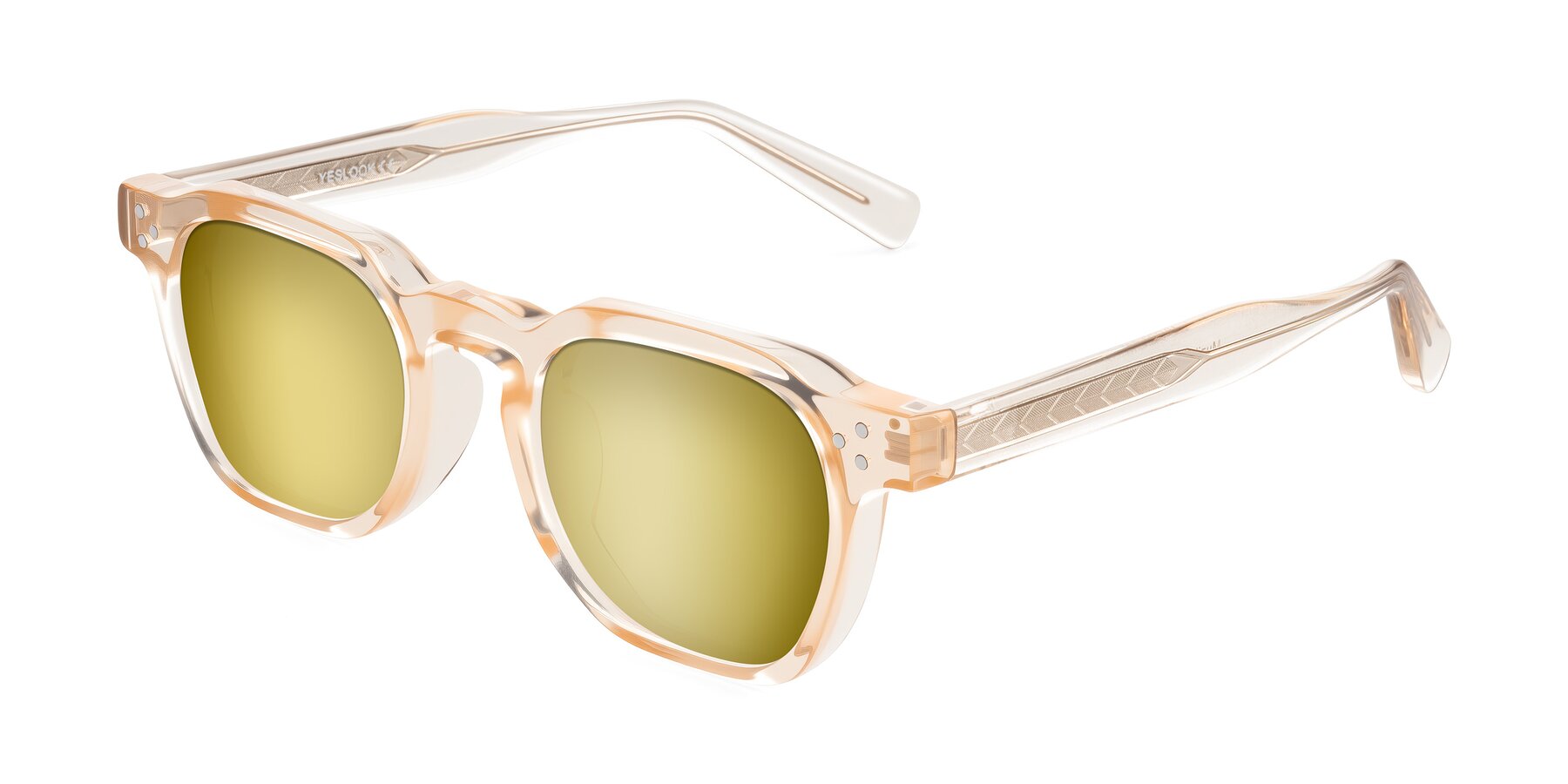 Angle of Muzik in Coral to Vermilion Shift with Gold Mirrored Lenses