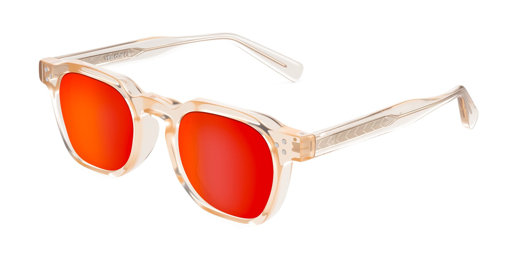 Angle of Muzik in Coral to Vermilion Shift with Red Gold Mirrored Lenses