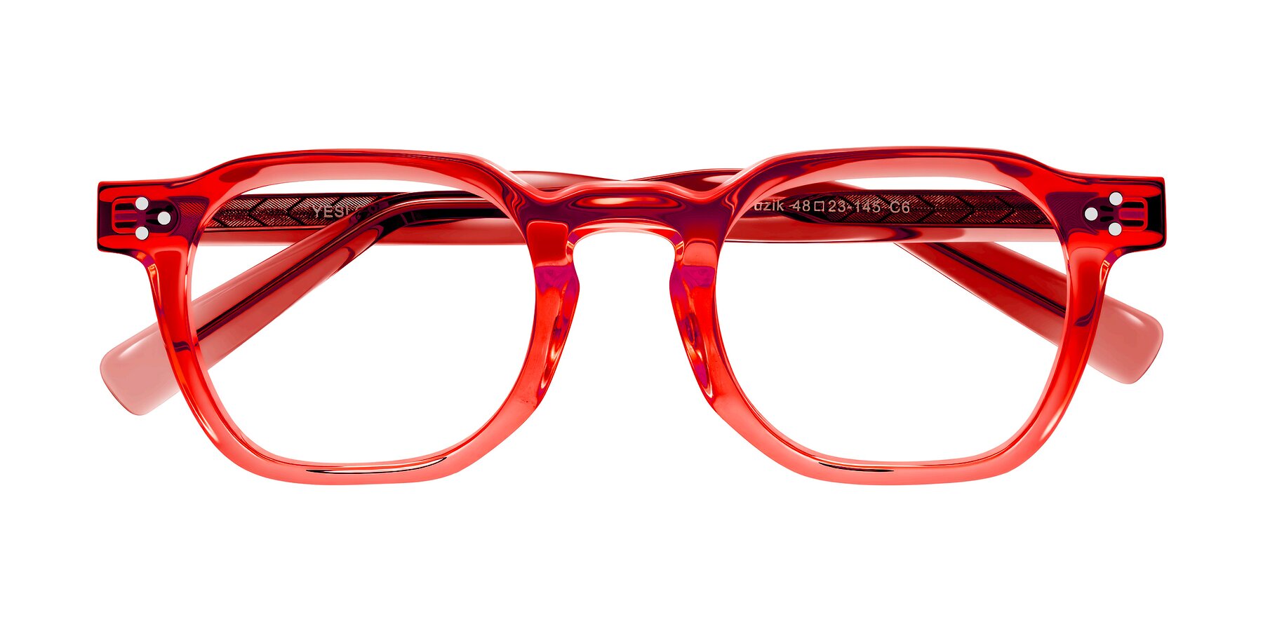 Folded Front of Muzik in Coral to Vermilion Shift with Clear Eyeglass Lenses
