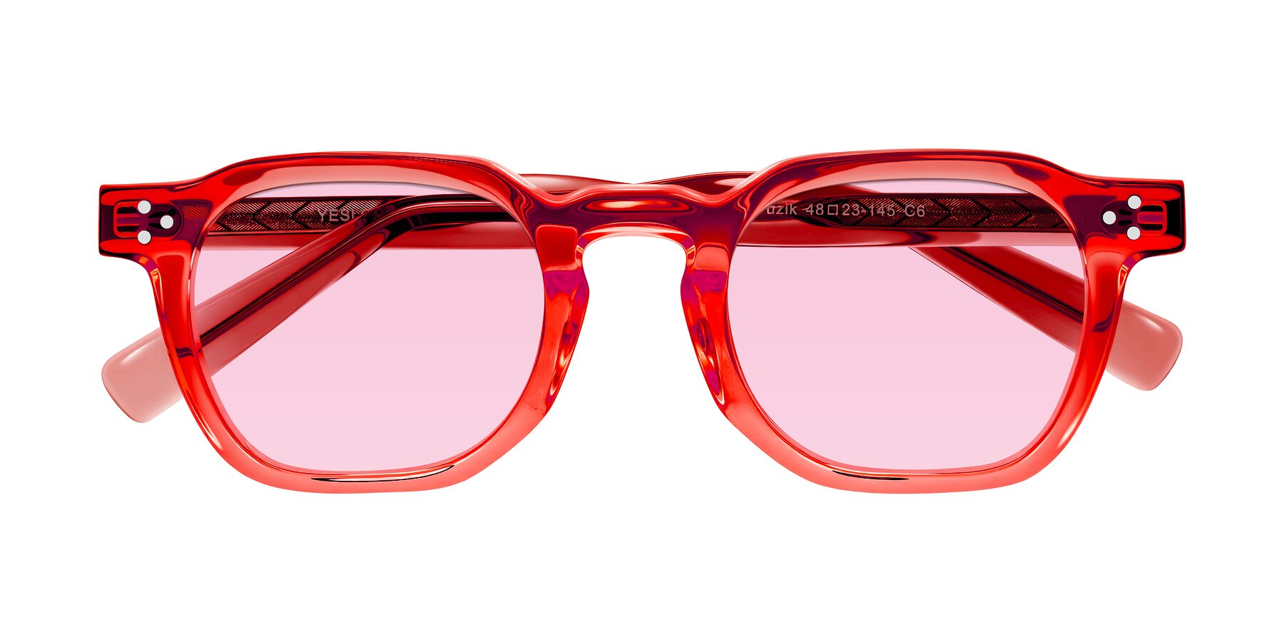 Folded Front of Muzik in Coral to Vermilion Shift with Light Pink Tinted Lenses