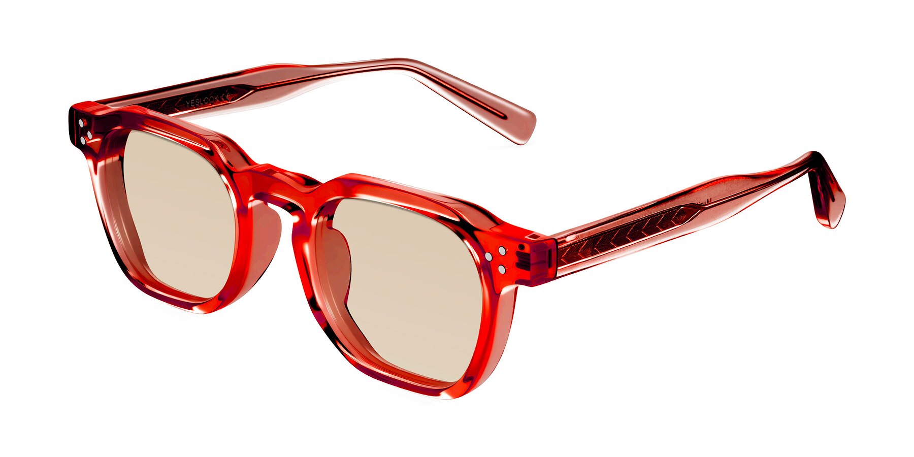 Angle of Muzik in Coral to Vermilion Shift with Light Brown Tinted Lenses