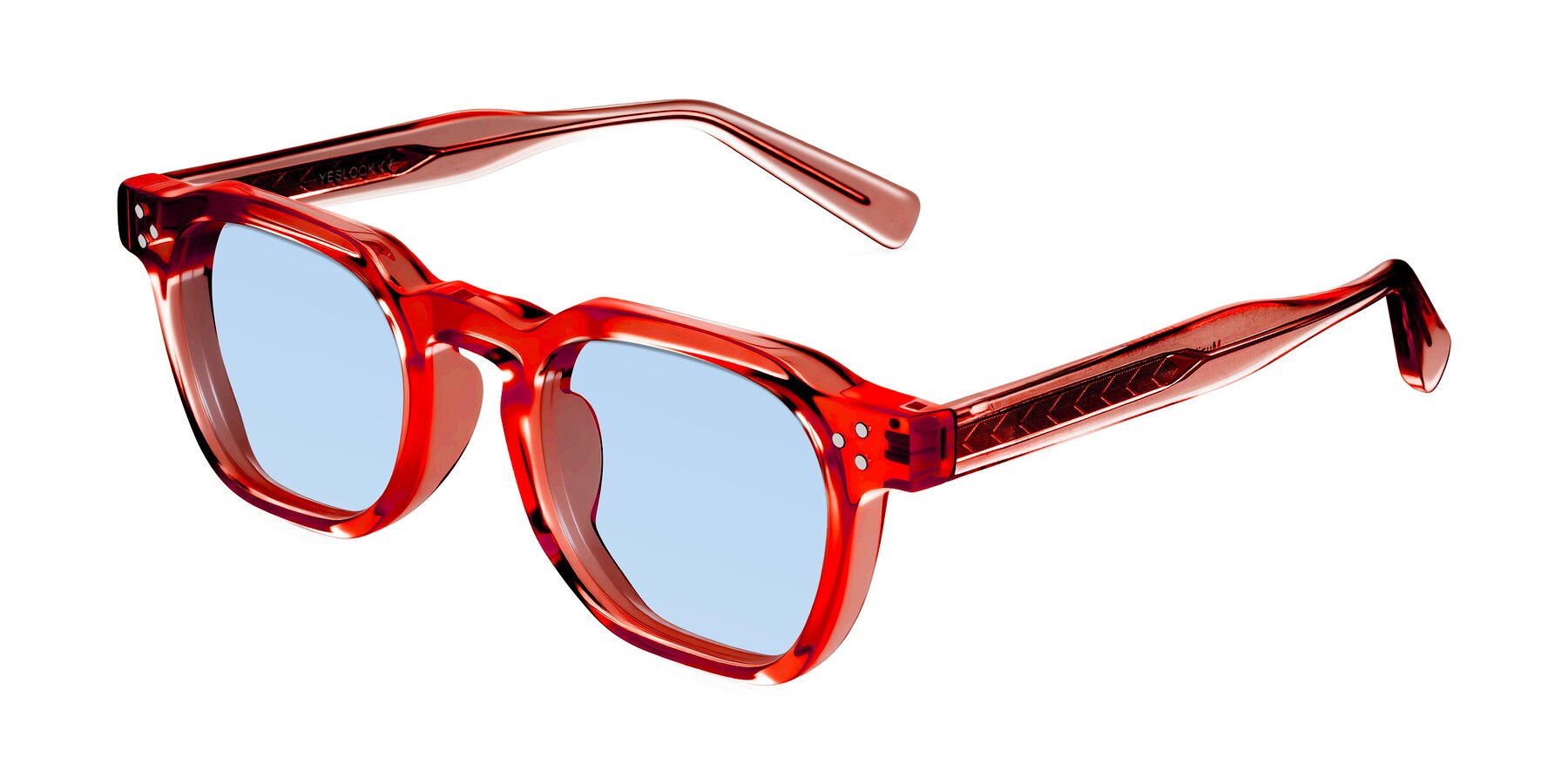 Angle of Muzik in Coral to Vermilion Shift with Light Blue Tinted Lenses