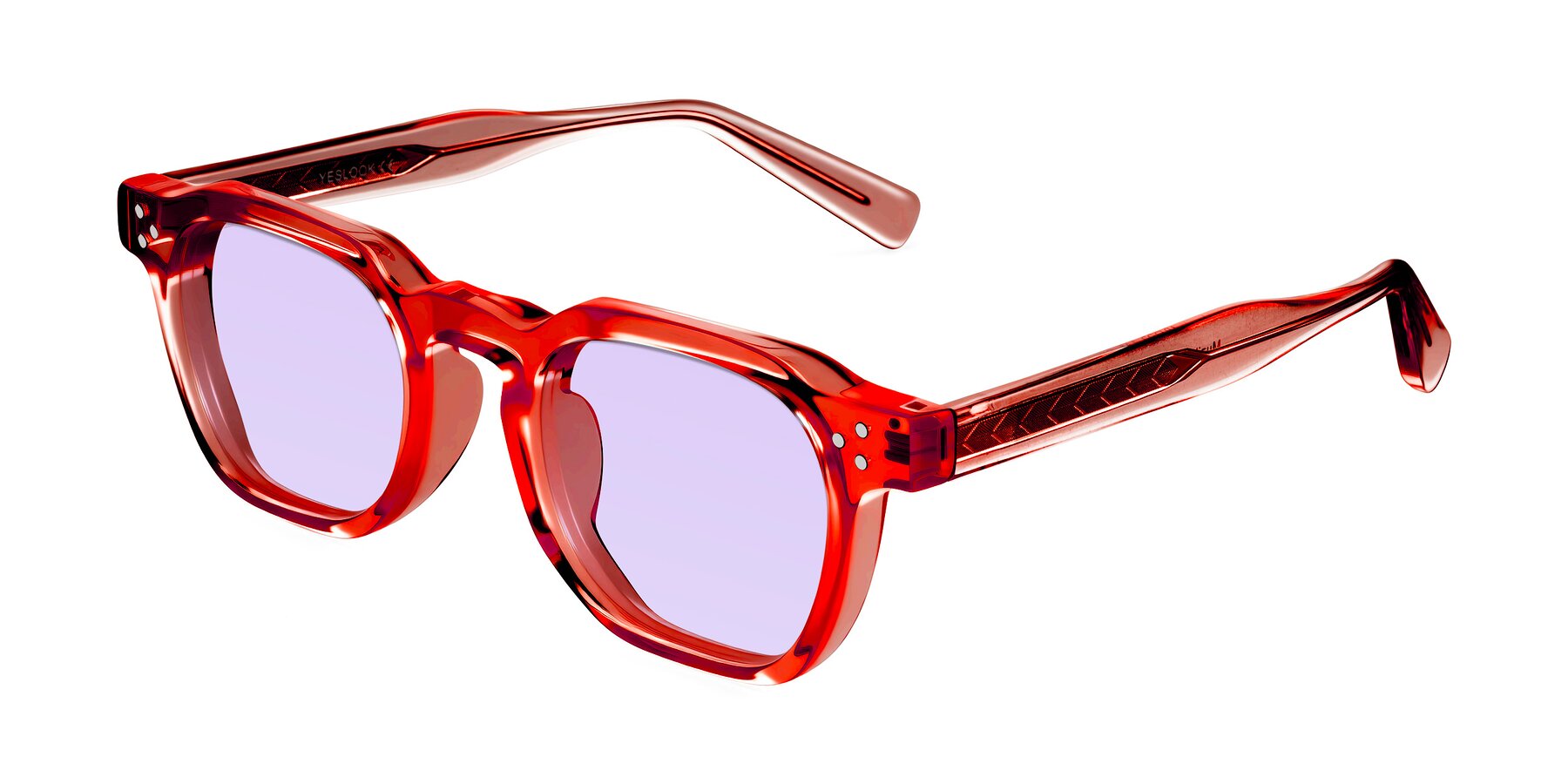 Angle of Muzik in Coral to Vermilion Shift with Light Purple Tinted Lenses