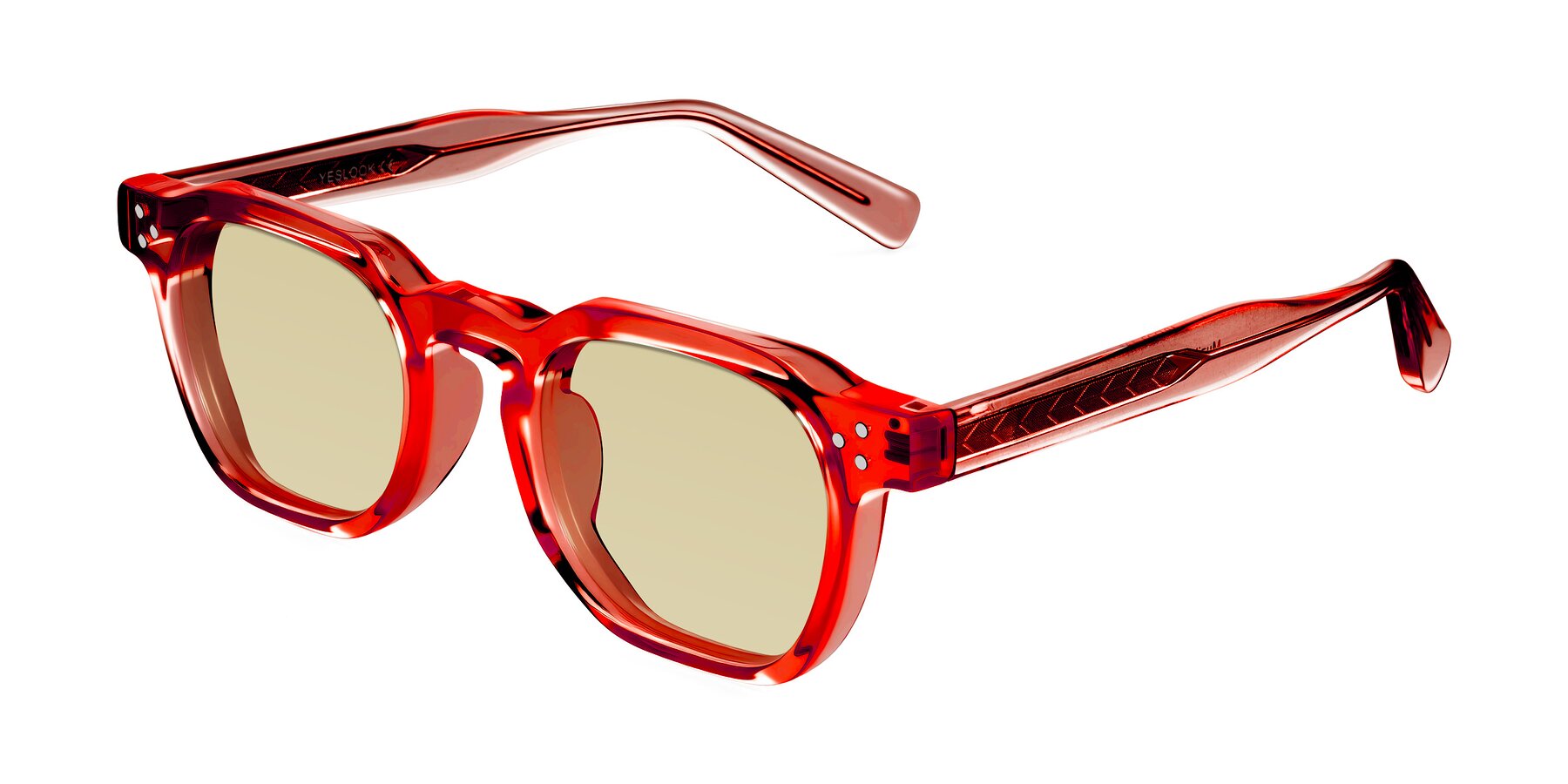 Angle of Muzik in Coral to Vermilion Shift with Light Champagne Tinted Lenses