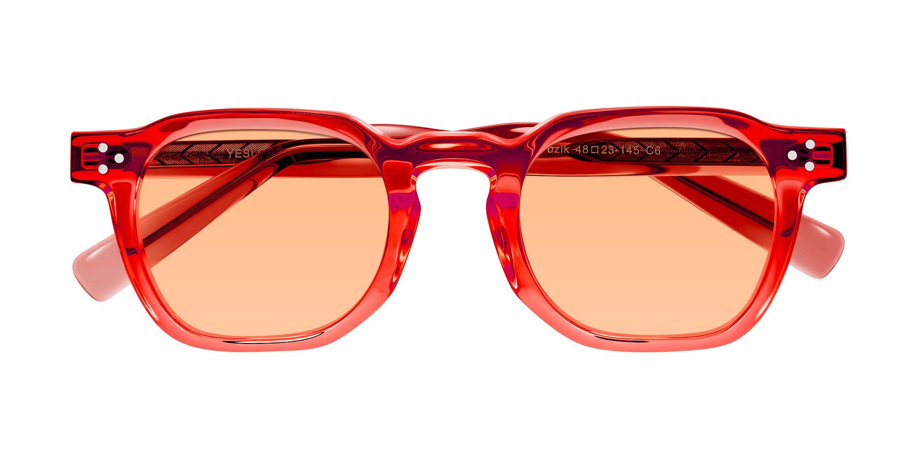 Folded Front of Muzik in Coral to Vermilion Shift with Light Orange Tinted Lenses