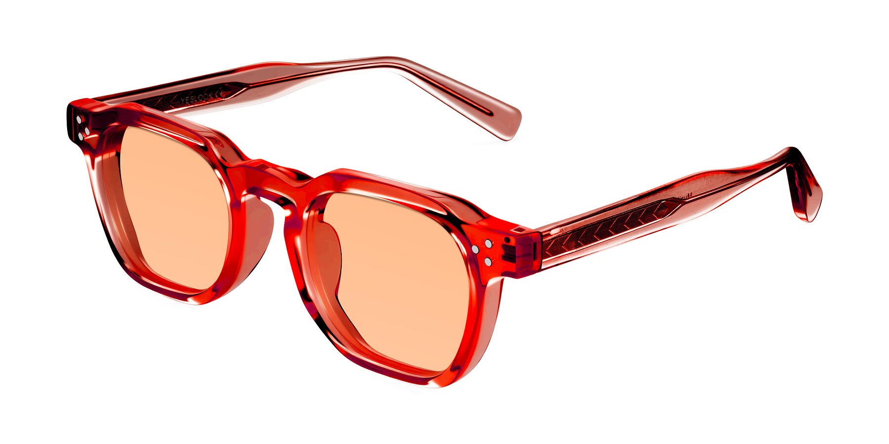 Angle of Muzik in Coral to Vermilion Shift with Light Orange Tinted Lenses