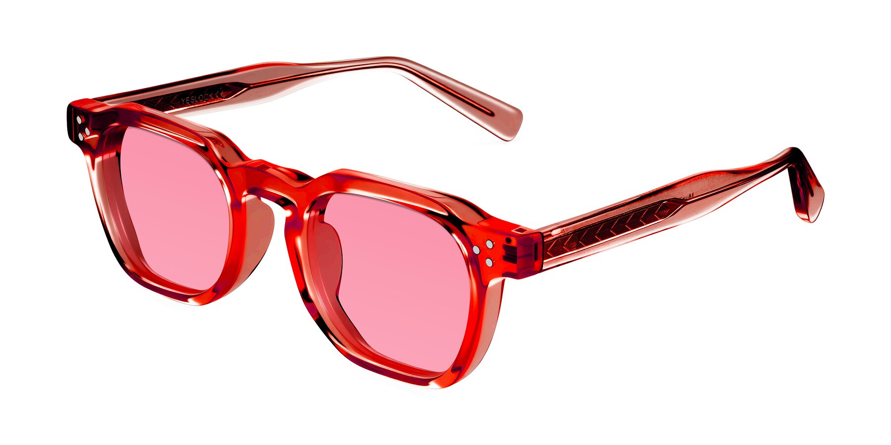 Angle of Muzik in Coral to Vermilion Shift with Pink Tinted Lenses