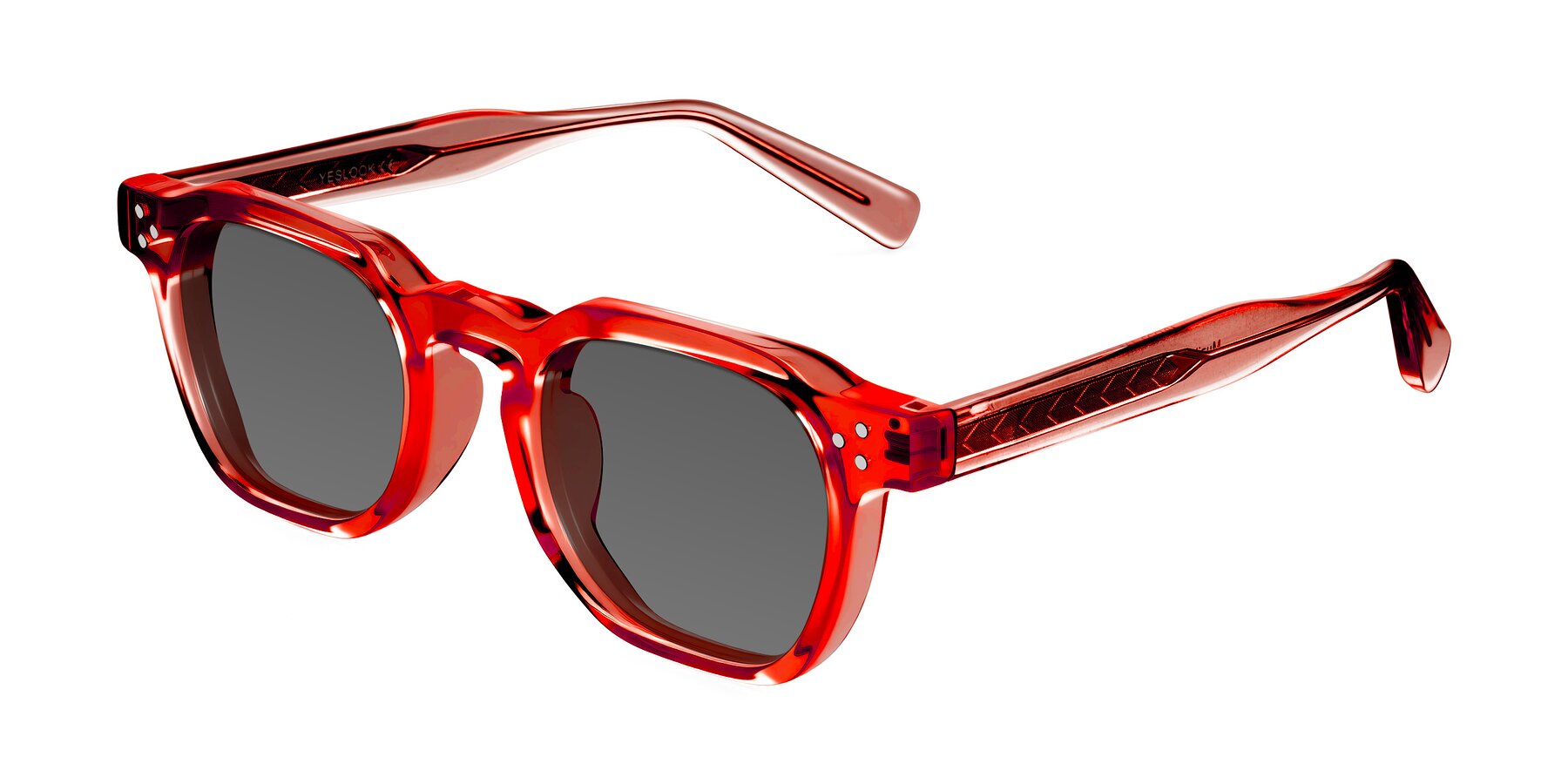Angle of Muzik in Coral to Vermilion Shift with Medium Gray Tinted Lenses