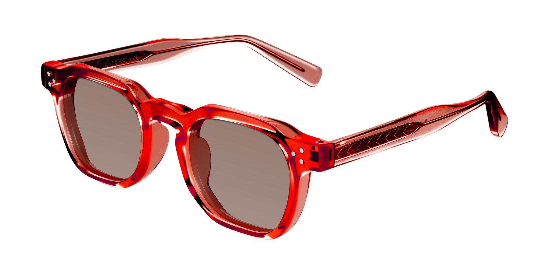 Angle of Muzik in Coral to Vermilion Shift with Medium Brown Tinted Lenses