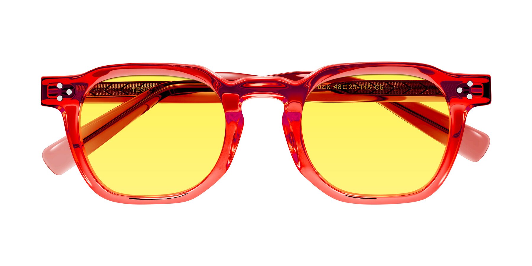 Folded Front of Muzik in Coral to Vermilion Shift with Medium Yellow Tinted Lenses