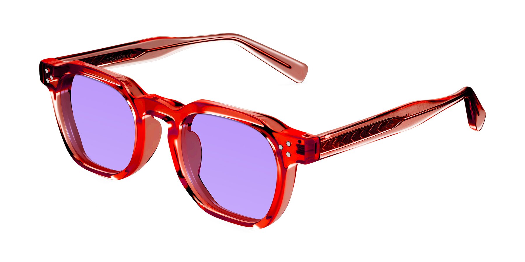 Angle of Muzik in Coral to Vermilion Shift with Medium Purple Tinted Lenses
