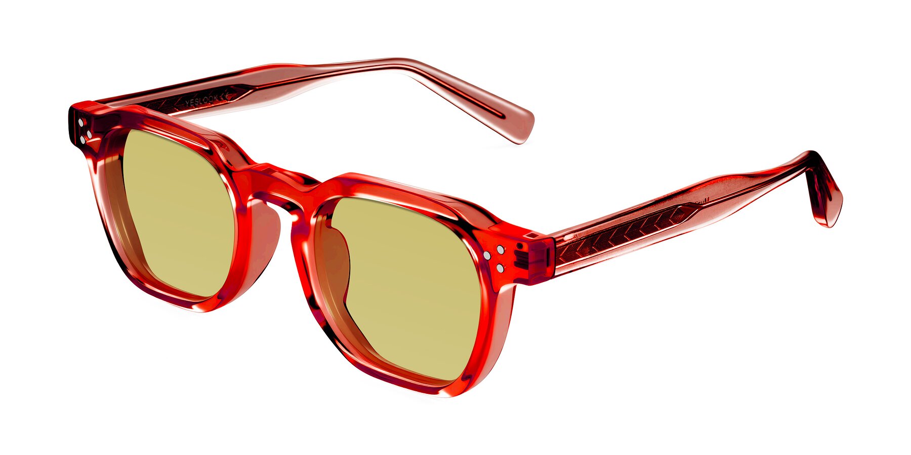Angle of Muzik in Coral to Vermilion Shift with Medium Champagne Tinted Lenses