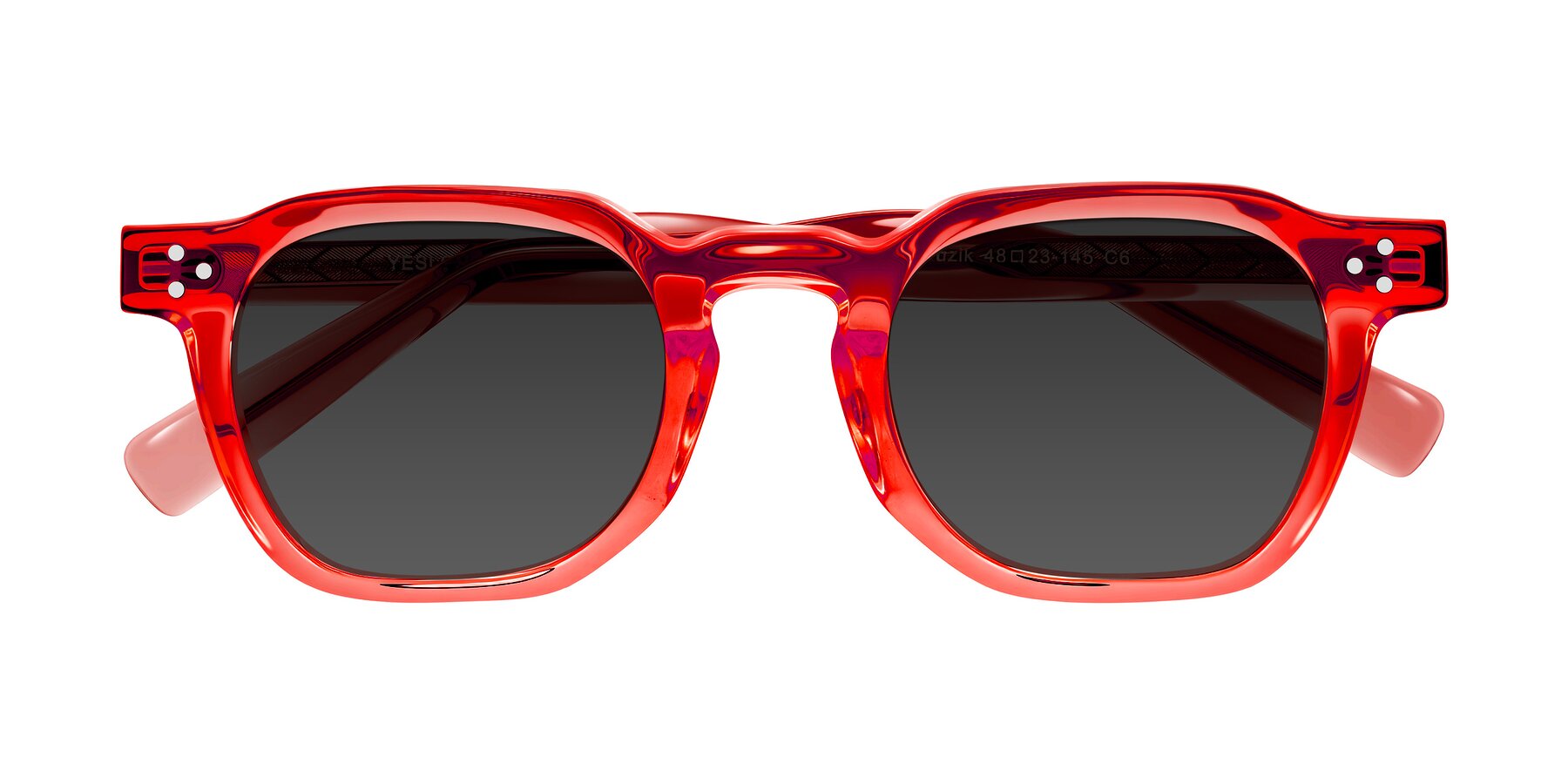 Folded Front of Muzik in Coral to Vermilion Shift with Gray Tinted Lenses