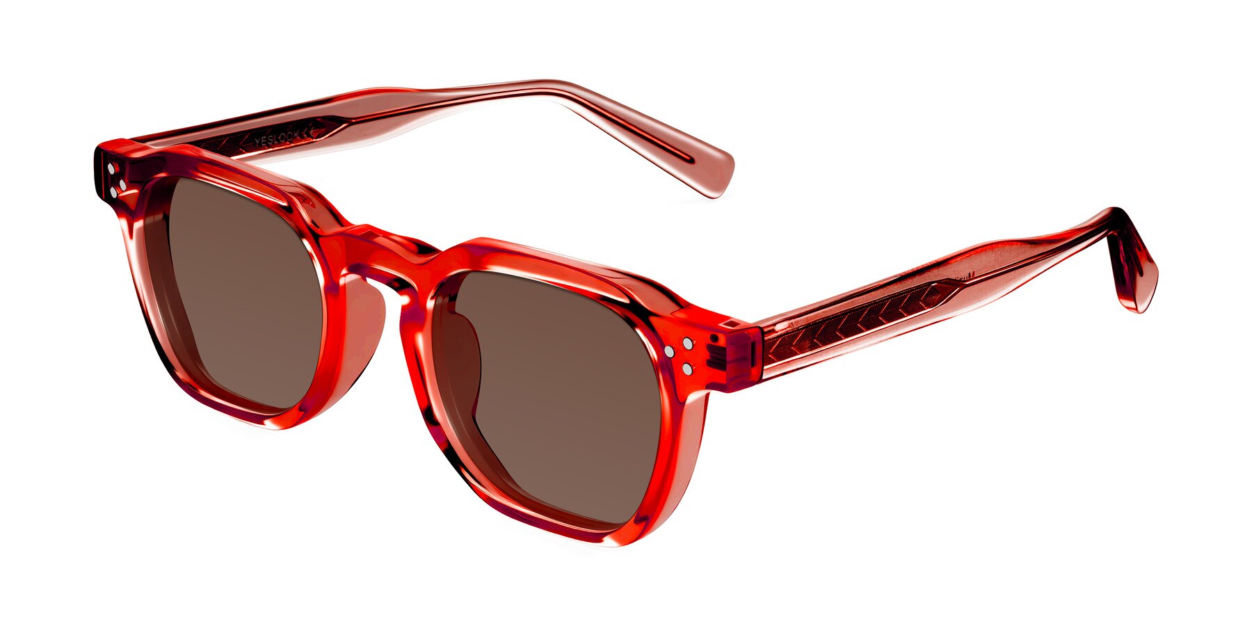 Angle of Muzik in Coral to Vermilion Shift with Brown Tinted Lenses