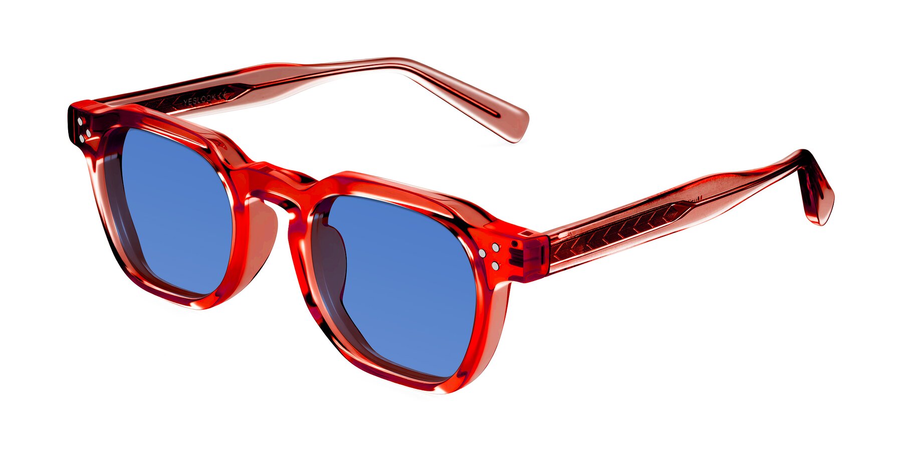 Angle of Muzik in Coral to Vermilion Shift with Blue Tinted Lenses