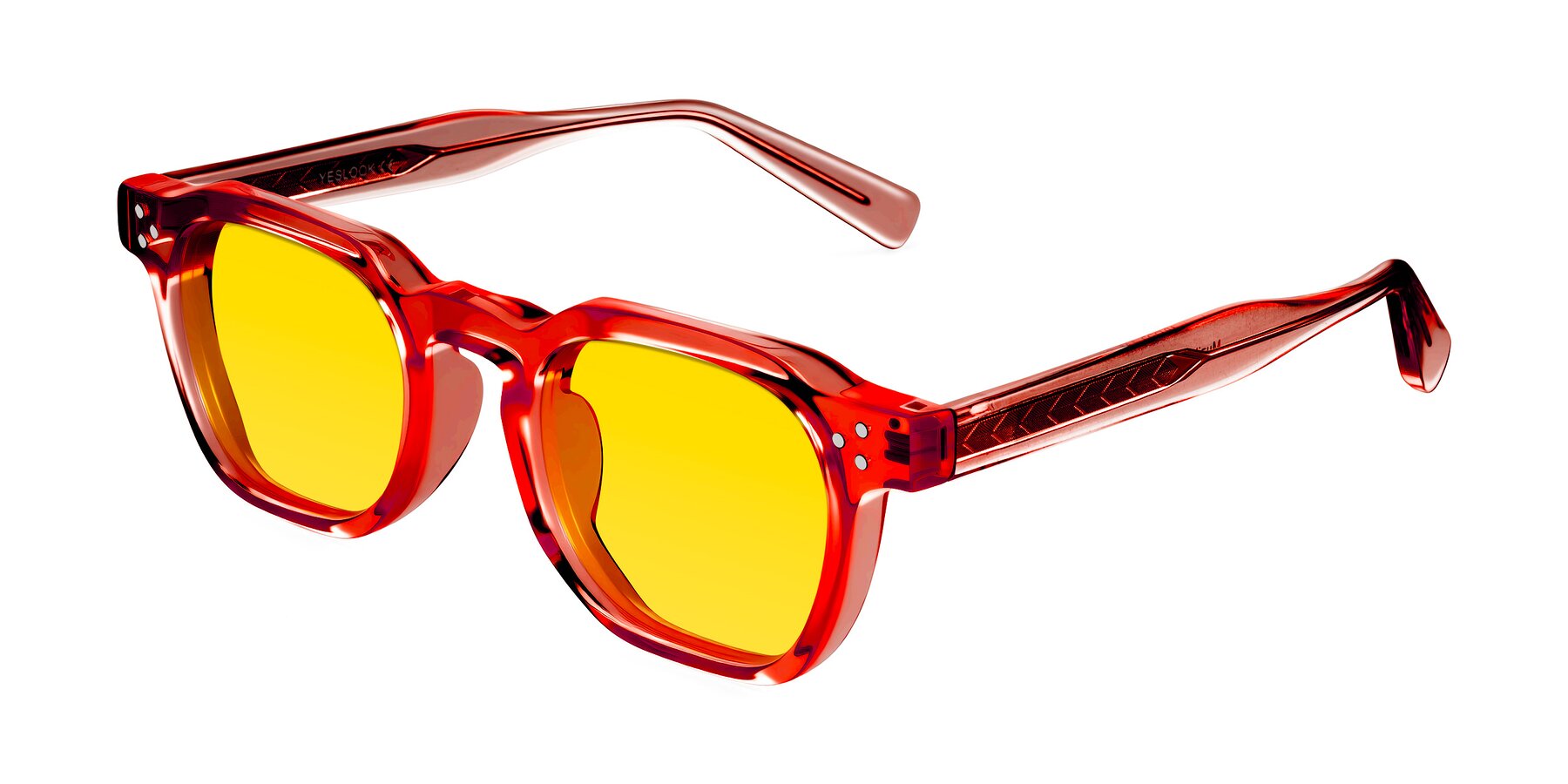 Angle of Muzik in Coral to Vermilion Shift with Yellow Tinted Lenses