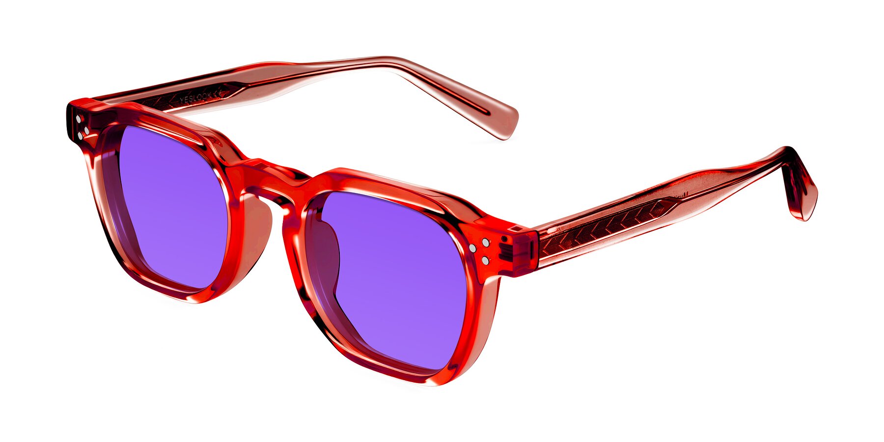 Angle of Muzik in Coral to Vermilion Shift with Purple Tinted Lenses