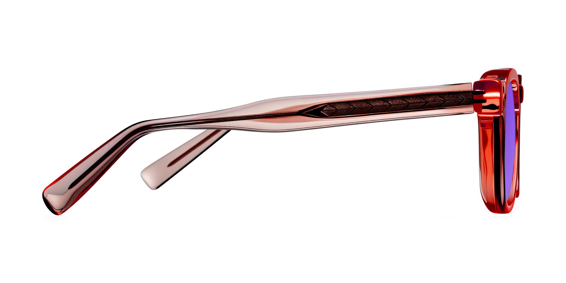 Side of Muzik in Coral to Vermilion Shift with Purple Tinted Lenses