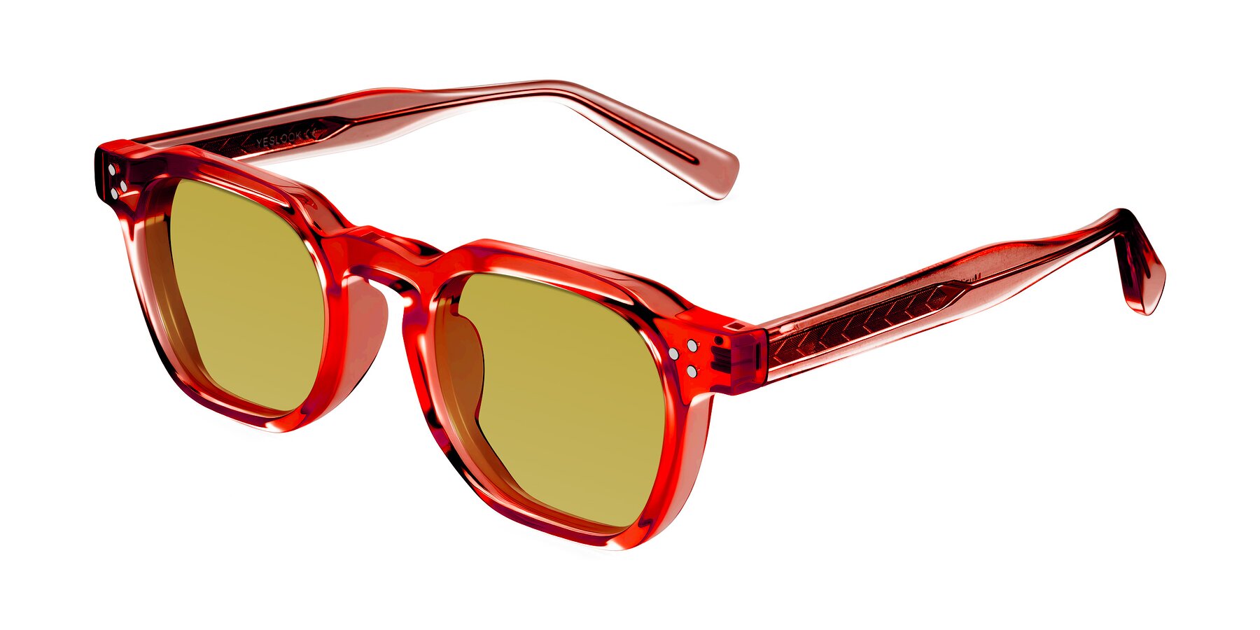 Angle of Muzik in Coral to Vermilion Shift with Champagne Tinted Lenses