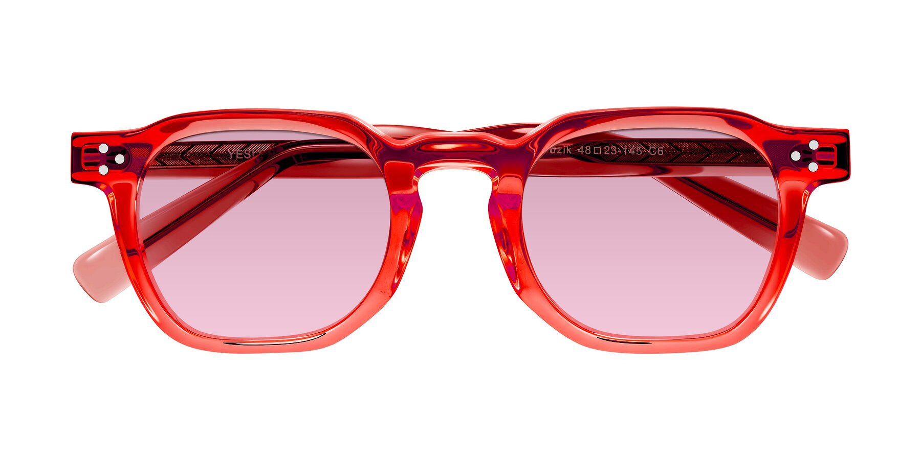 Folded Front of Muzik in Coral to Vermilion Shift with Light Wine Tinted Lenses