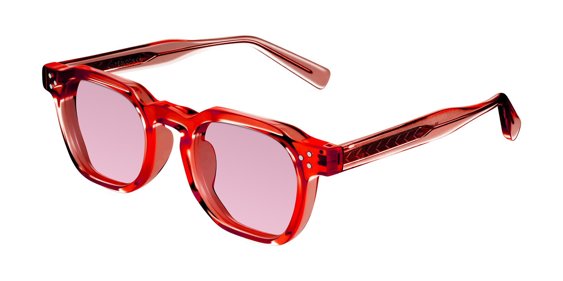 Angle of Muzik in Coral to Vermilion Shift with Light Wine Tinted Lenses