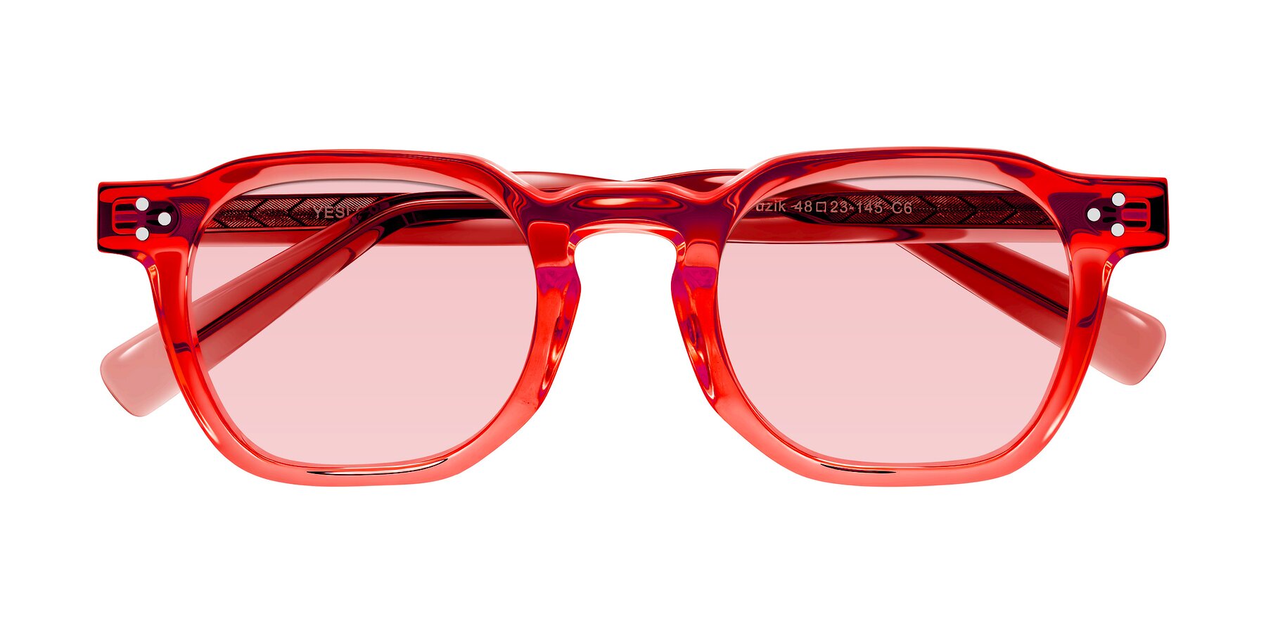Folded Front of Muzik in Coral to Vermilion Shift with Light Garnet Tinted Lenses