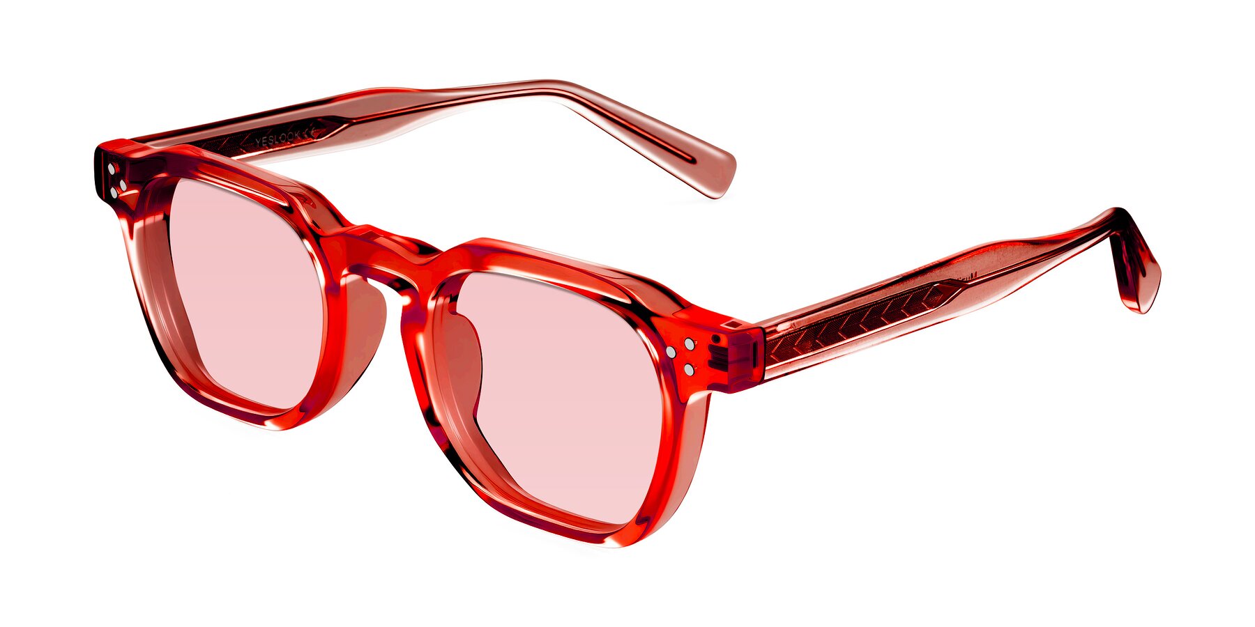Angle of Muzik in Coral to Vermilion Shift with Light Garnet Tinted Lenses