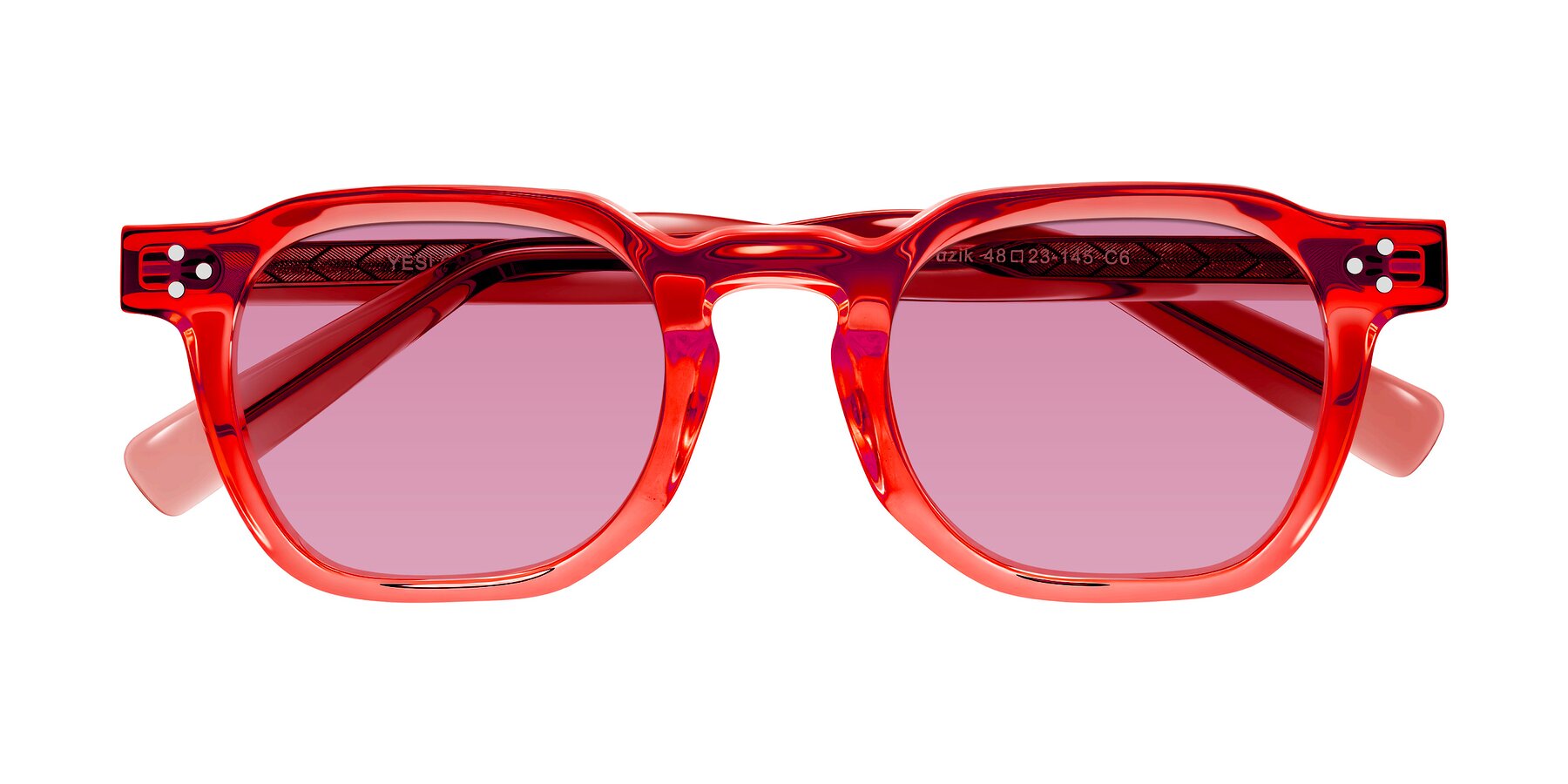 Folded Front of Muzik in Coral to Vermilion Shift with Medium Wine Tinted Lenses