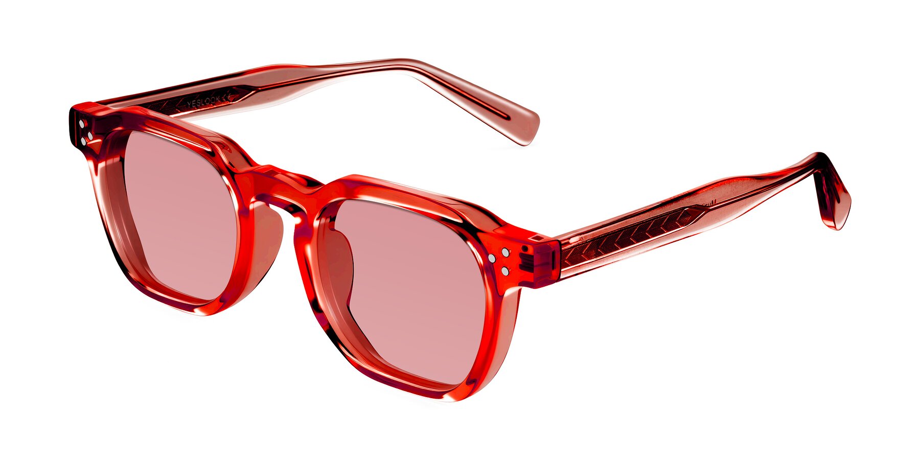 Angle of Muzik in Coral to Vermilion Shift with Medium Garnet Tinted Lenses