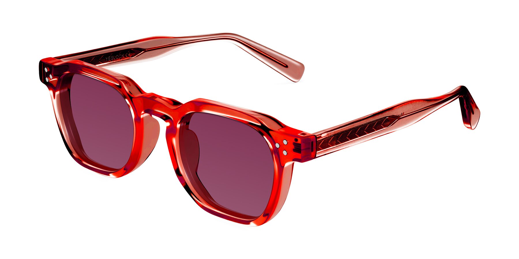 Angle of Muzik in Coral to Vermilion Shift with Wine Tinted Lenses