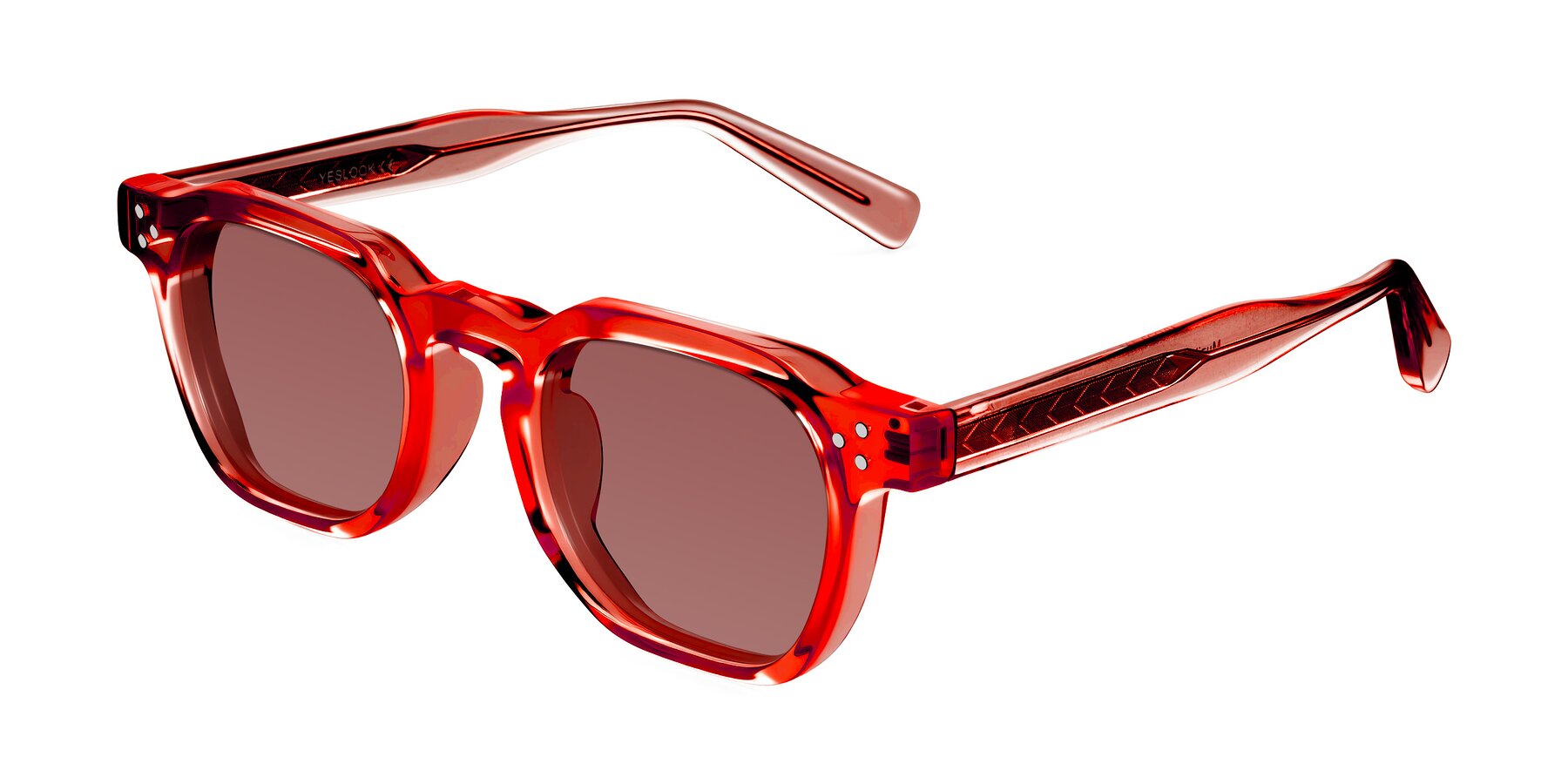 Angle of Muzik in Coral to Vermilion Shift with Garnet Tinted Lenses