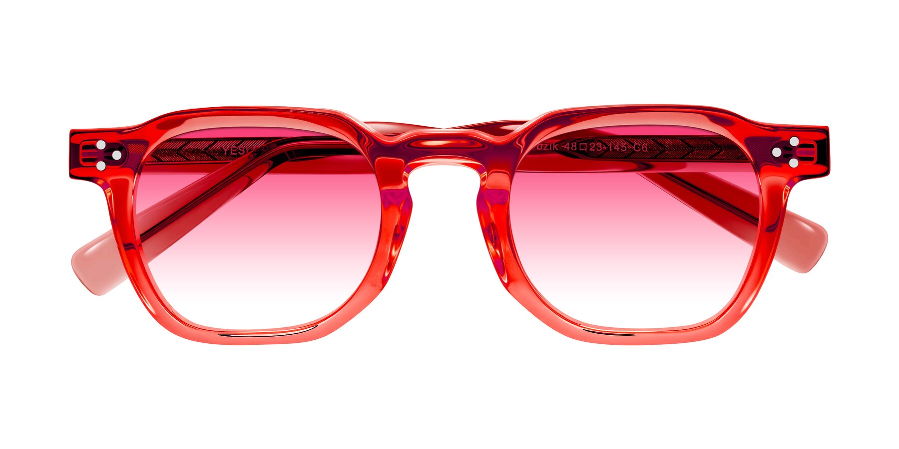 Folded Front of Muzik in Coral to Vermilion Shift with Pink Gradient Lenses
