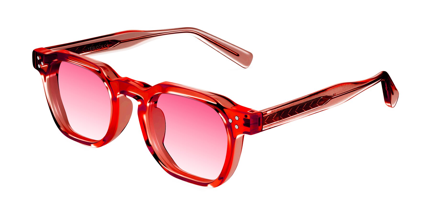Angle of Muzik in Coral to Vermilion Shift with Pink Gradient Lenses