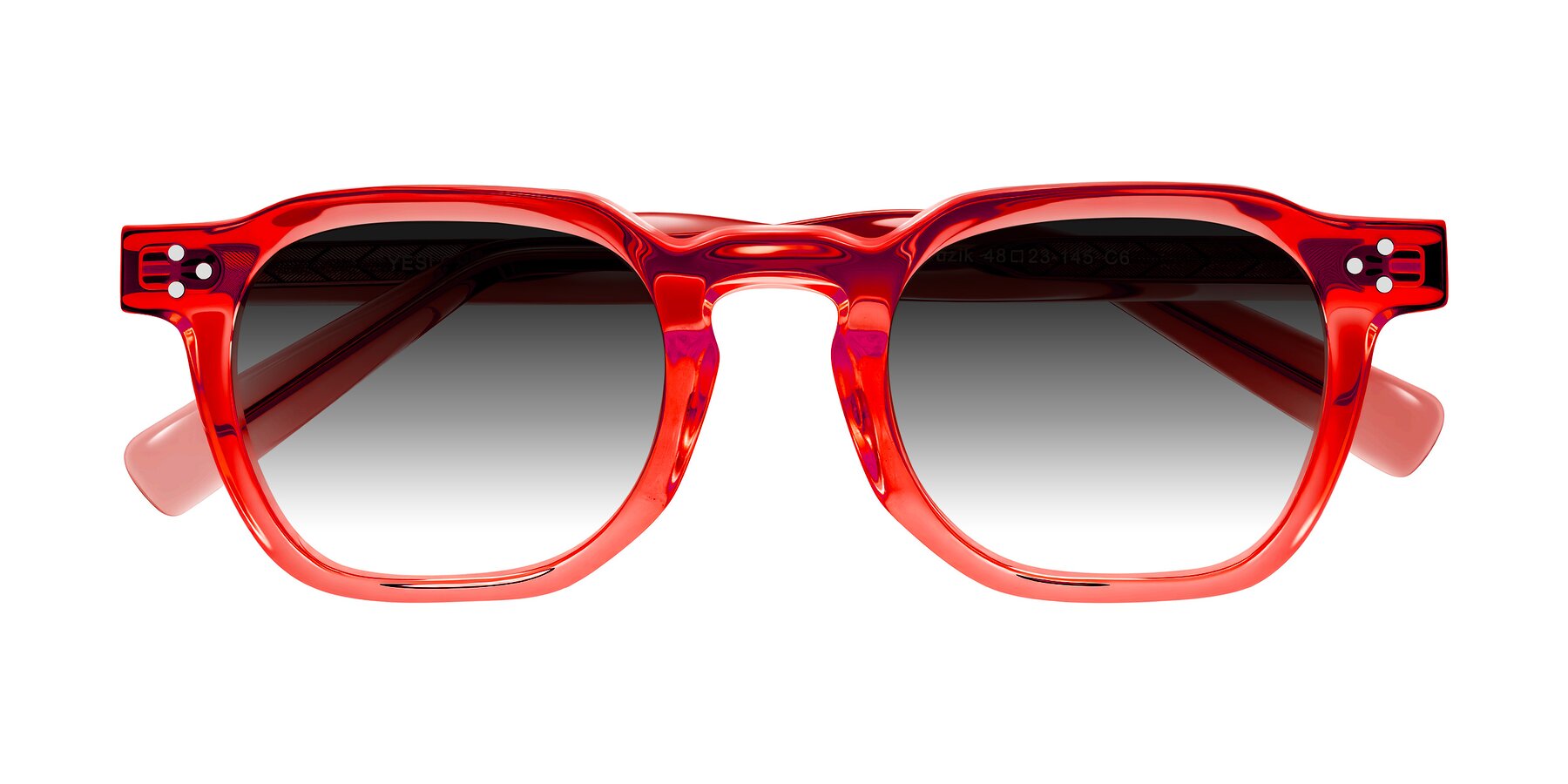 Folded Front of Muzik in Coral to Vermilion Shift with Gray Gradient Lenses