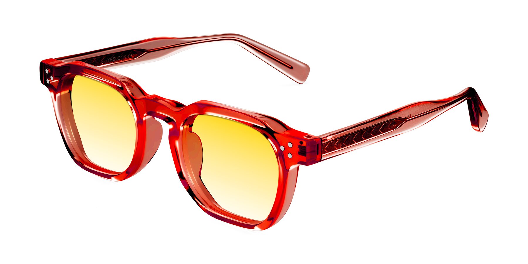 Angle of Muzik in Coral to Vermilion Shift with Yellow Gradient Lenses