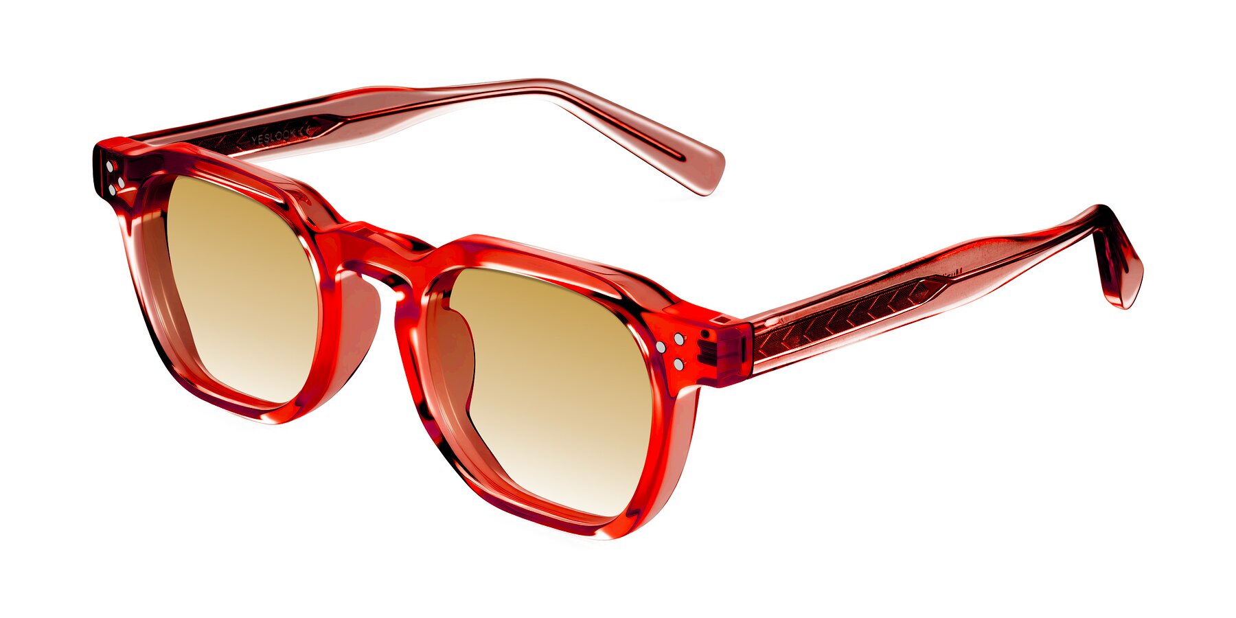 Angle of Muzik in Coral to Vermilion Shift with Champagne Gradient Lenses