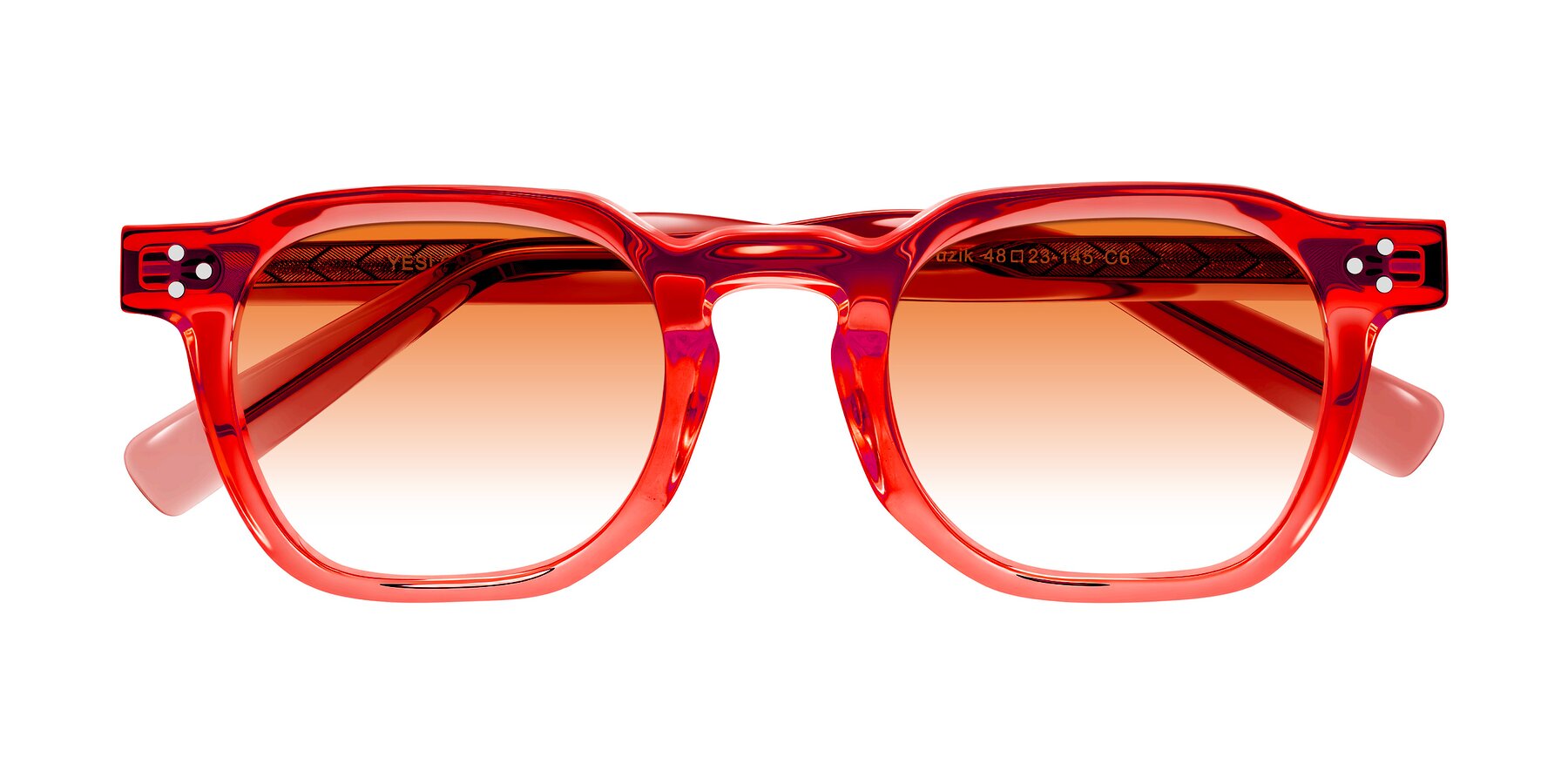 Folded Front of Muzik in Coral to Vermilion Shift with Orange Gradient Lenses