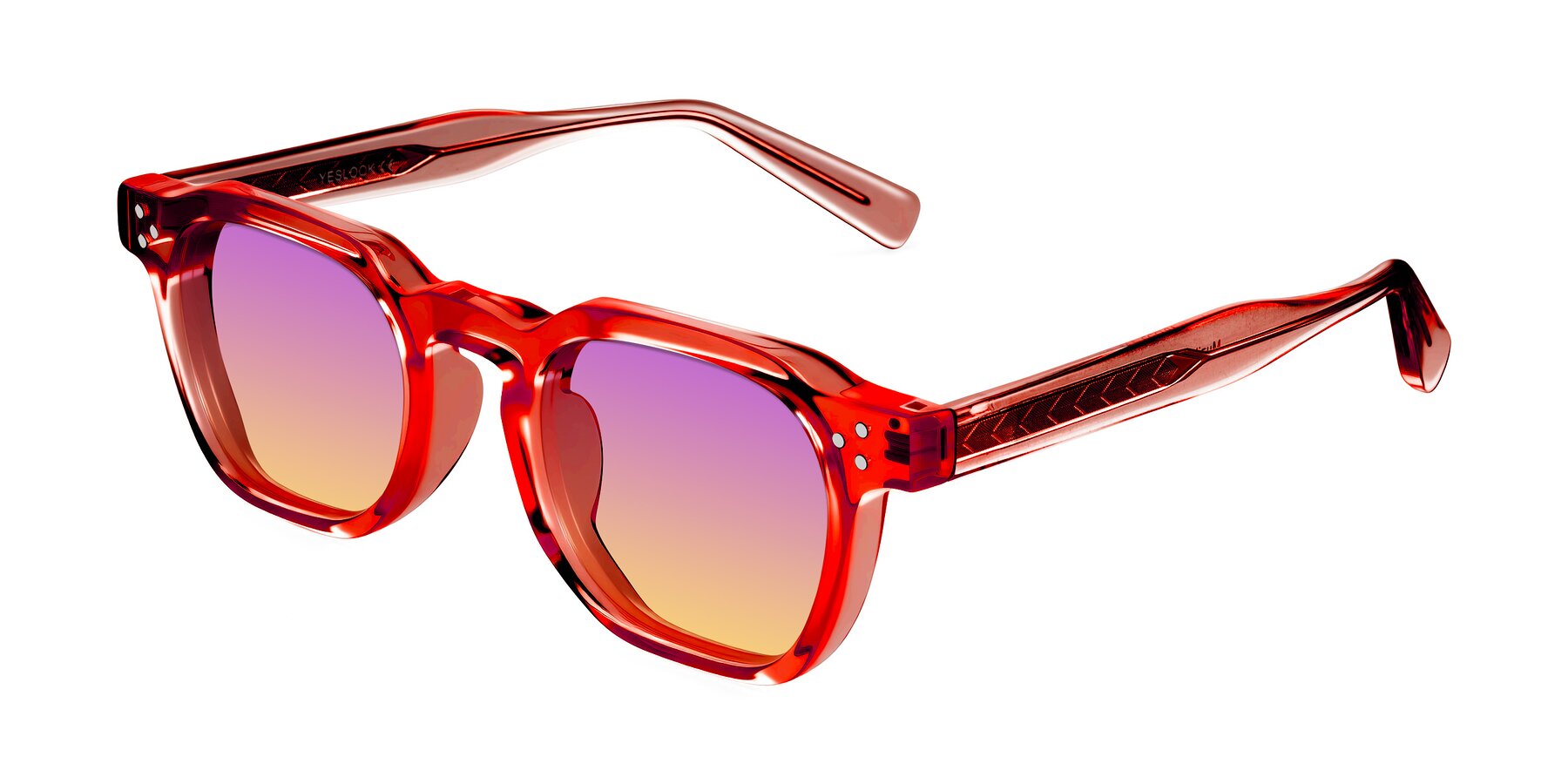 Angle of Muzik in Coral to Vermilion Shift with Purple / Yellow Gradient Lenses