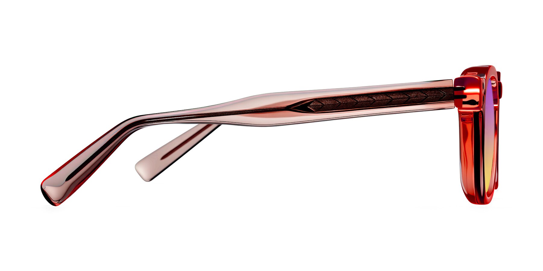 Side of Muzik in Coral to Vermilion Shift with Purple / Yellow Gradient Lenses
