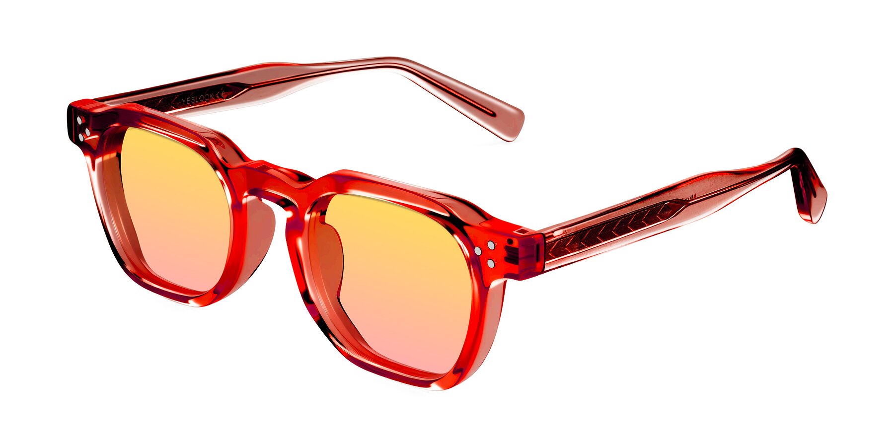 Angle of Muzik in Coral to Vermilion Shift with Yellow / Pink Gradient Lenses