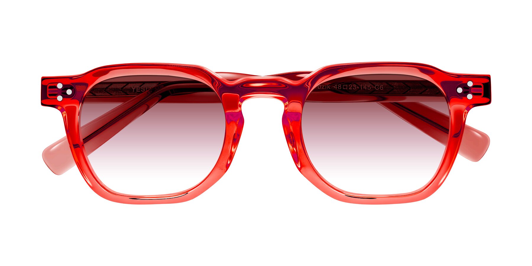 Folded Front of Muzik in Coral to Vermilion Shift with Garnet Gradient Lenses