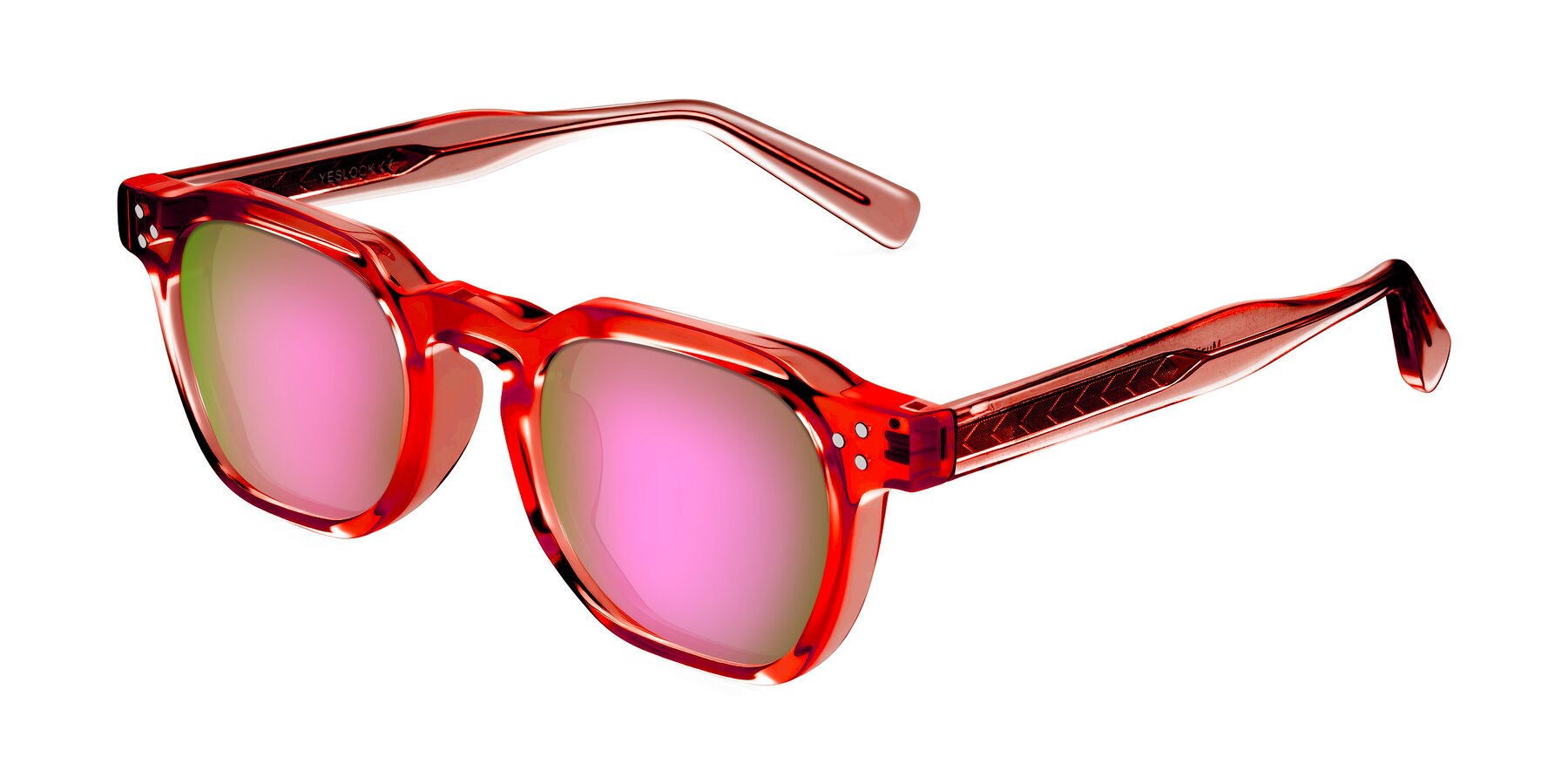 Angle of Muzik in Coral to Vermilion Shift with Pink Mirrored Lenses