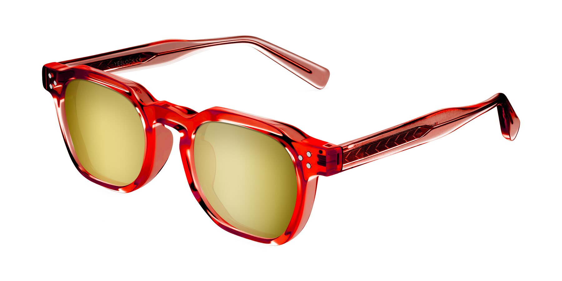 Angle of Muzik in Coral to Vermilion Shift with Gold Mirrored Lenses