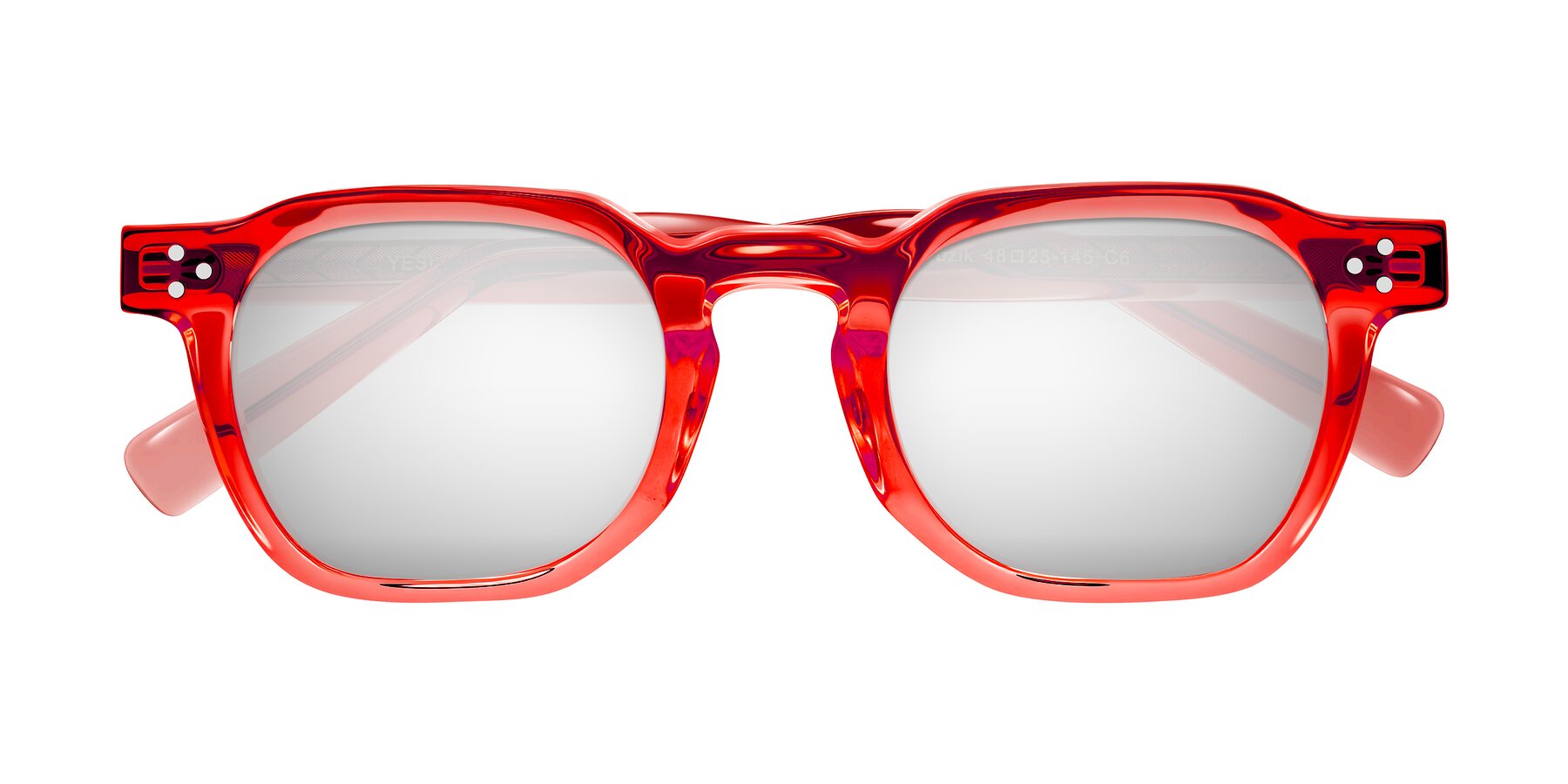 Folded Front of Muzik in Coral to Vermilion Shift with Silver Mirrored Lenses