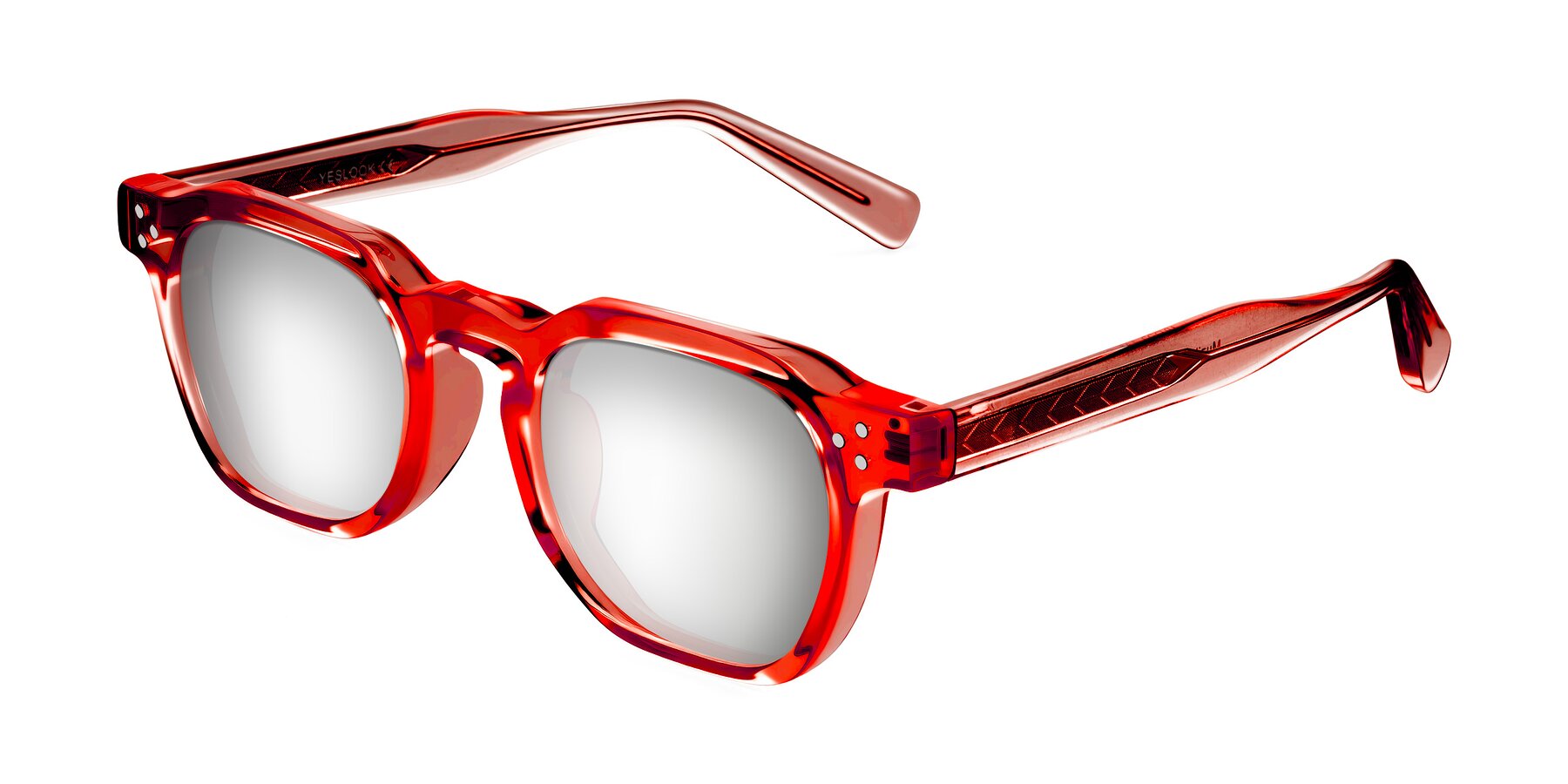 Angle of Muzik in Coral to Vermilion Shift with Silver Mirrored Lenses