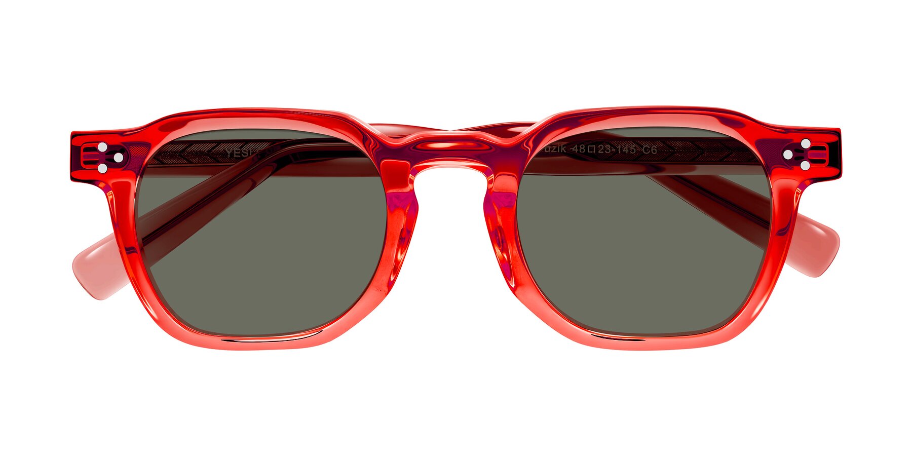 Folded Front of Muzik in Coral to Vermilion Shift with Gray Polarized Lenses