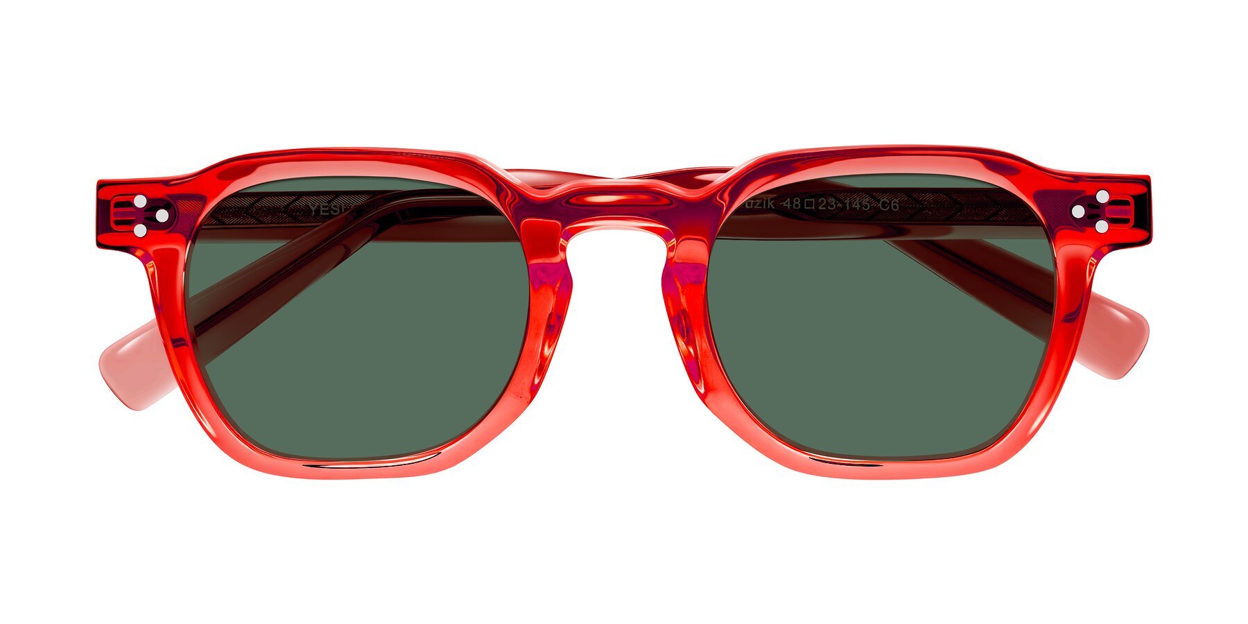 Folded Front of Muzik in Coral to Vermilion Shift with Green Polarized Lenses