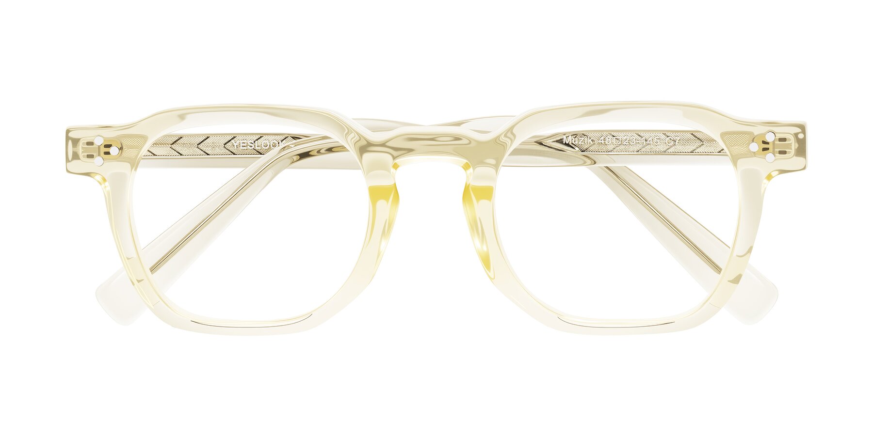 Folded Front of Muzik in Champagne to Dark Brown Shift with Clear Blue Light Blocking Lenses