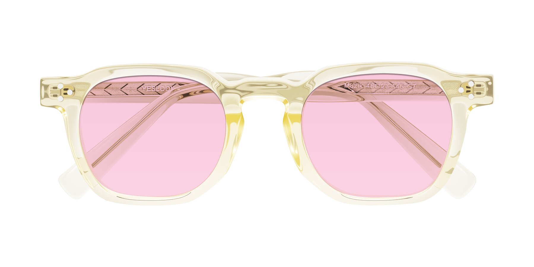 Folded Front of Muzik in Champagne to Dark Brown Shift with Light Pink Tinted Lenses
